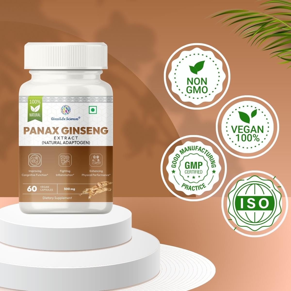 Panax Ginseng Korean Ginseng Energy Booster, Enhance Energy Levels, Boost Cognitive Function & Support Overall Vitality | 60 Capsule 100gm 0.2lbs