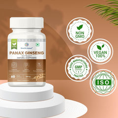 Panax Ginseng Korean Ginseng Energy Booster, Enhance Energy Levels, Boost Cognitive Function & Support Overall Vitality | 60 Capsule 100gm 0.2lbs