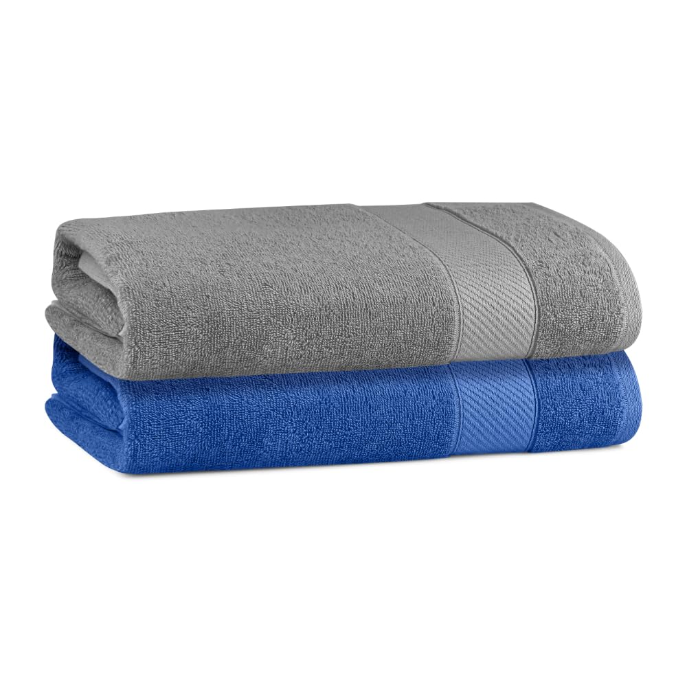 Himeya Bamboo Bath Towels 800 Gsm | Large Soft & Highly Absorbent, Eco-Friendly Design For Ultimate Comfort & Quick Drying -Steel Grey & Ocean Blue (Pack Of 2)