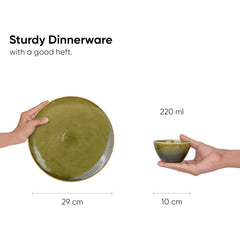 Ceramic Dinner Set Of 12 Pcs, Mehndi Ombre | Crockery Set For Dining Table - Dining Sets Crockery Items | Glossy Finish - 6 Dinner Plates+ 6 Veg Bowls, 220ml Each