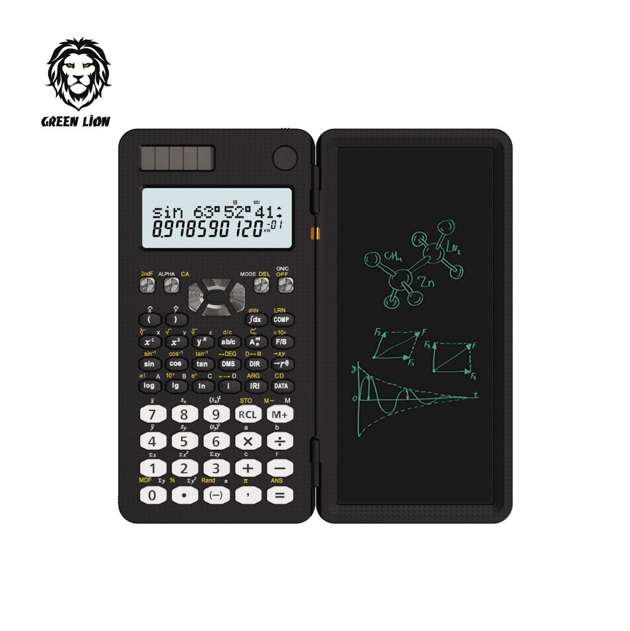 Green Lion Advanced Scientific Calculator With Writing Pad By | 8 Modes & 417 Calculations, 2 Line Display, Solar Rechargeable, Take Notes/steps In Writing Pad For Math Problems (Pen Included)