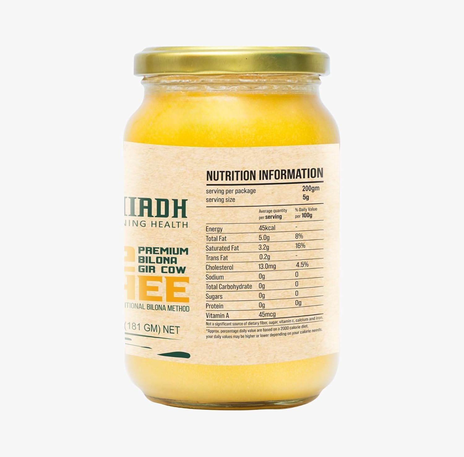 100% Natural A2 Bilona Gir Cow Desi Ghee By Niadh | Naturally & Healthy Protein Fiber Pure Cow Desi Ghee For Increases Immunity | (200ml) 6.7 Ounce | Jar Pack