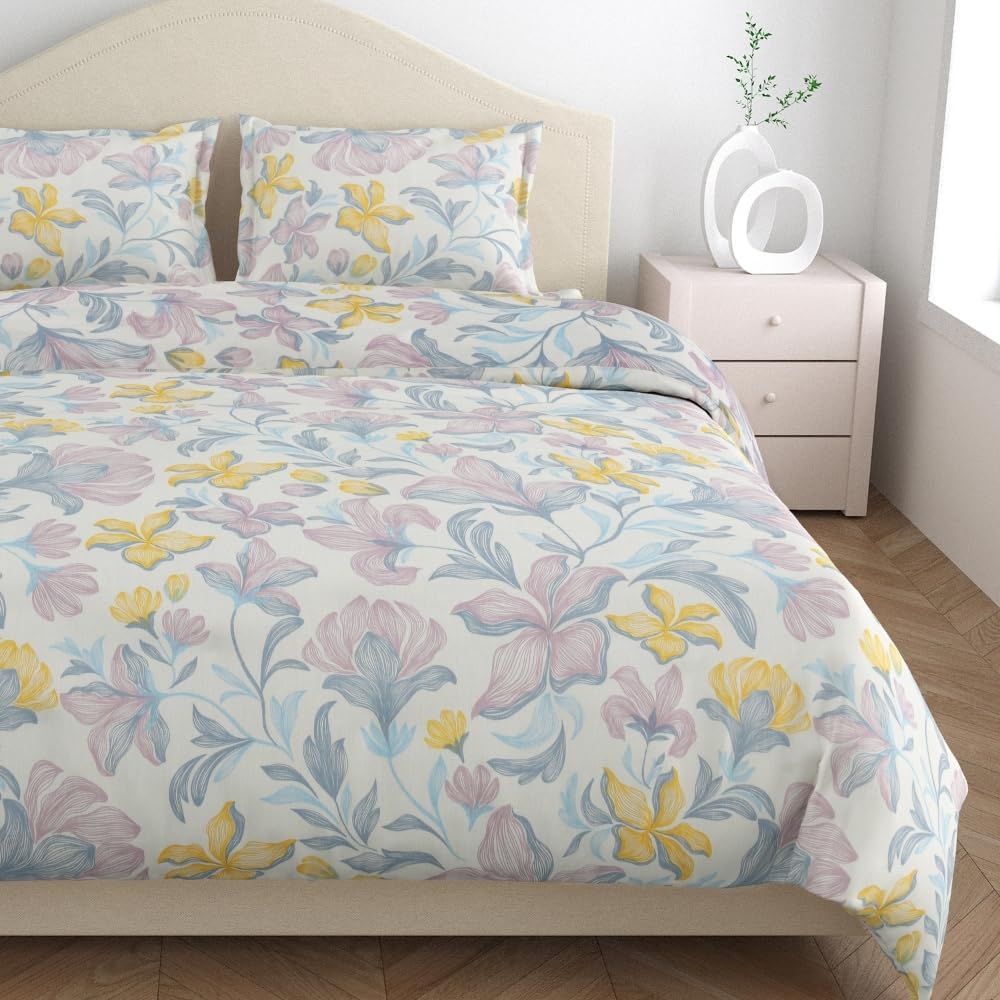 Bedsheet Double Bed For Queen Size - 100 X 90 Inches 2 Pillow Cover, Lily & White | Ideal For Everyday Use | Soft, Skin-Friendly & Durable Cotton Fabric