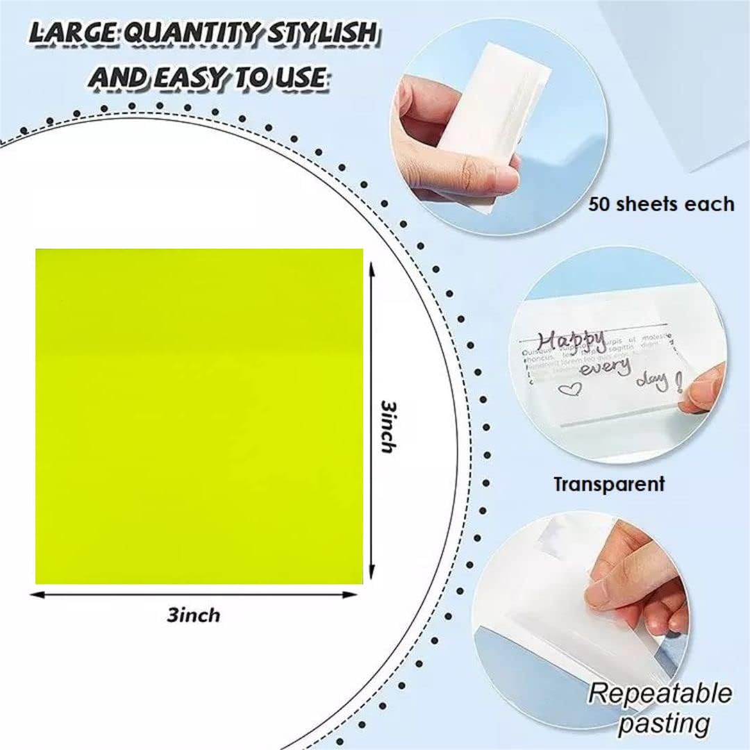Transparent Self Sticky Note Pads, Clear Notes 76mm X 76mm Transparent Sheet 200 Pcs (Yellow)