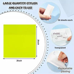 Transparent Self Sticky Note Pads, Clear Notes 76mm X 76mm Transparent Sheet 200 Pcs (Yellow)