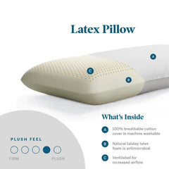 100% Natural Latex Regular Sleeping Bed Pillow, Soft Luxury Pillow, White - 40 X 60 Cm | For Side, Back & Stomach Sleepers | Medium Firmness Pillow, Breathable Inner Cotton Cover - Pack Of 2