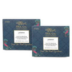 TGL Co. Jasmine Green Tea - Pack Of 2 X 16 Pyramid Tea Bags, 64gm, 2.2 Ounce | Rich In Anti Oxidant, Improve Digestion - Medium Caffeine, No Artificial Flavor