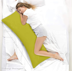 Full Body Pillow With Green Zip Cover, Long Pillow Side Sleeper, Mehndi Green | Ultra Soft Microfiber Pillow, For Cuddle, Back Side Support, Hugging, Sleeping, Washable - Pack Of 1