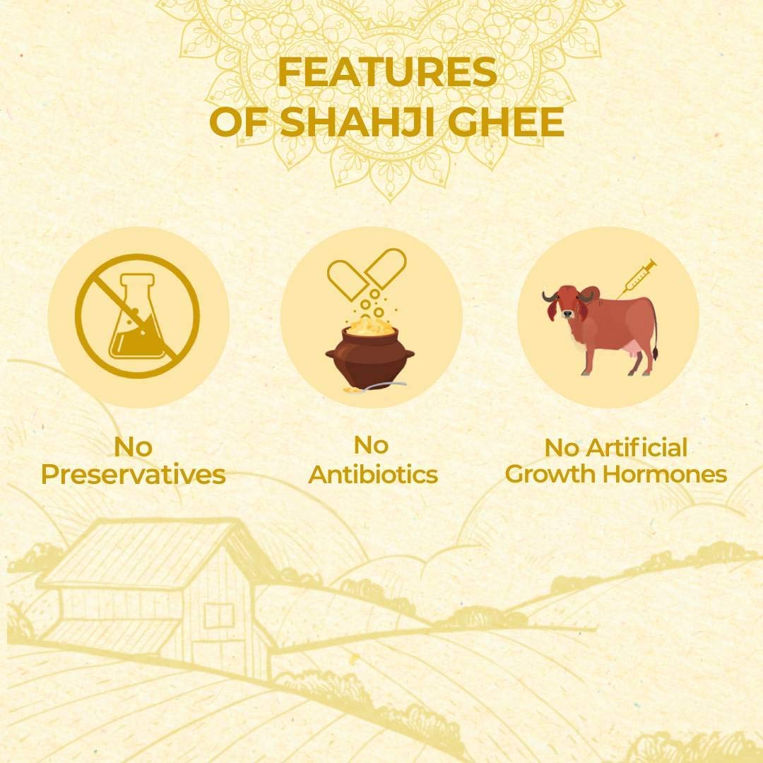 Pure A2 Desi Gir Cow Ghee By Shahji | High In Protein Fiber & Nutrients Healthy Desi Cow Ghee For Boost Immunity | (500ml) 16.9 Ounce | Jar Pack
