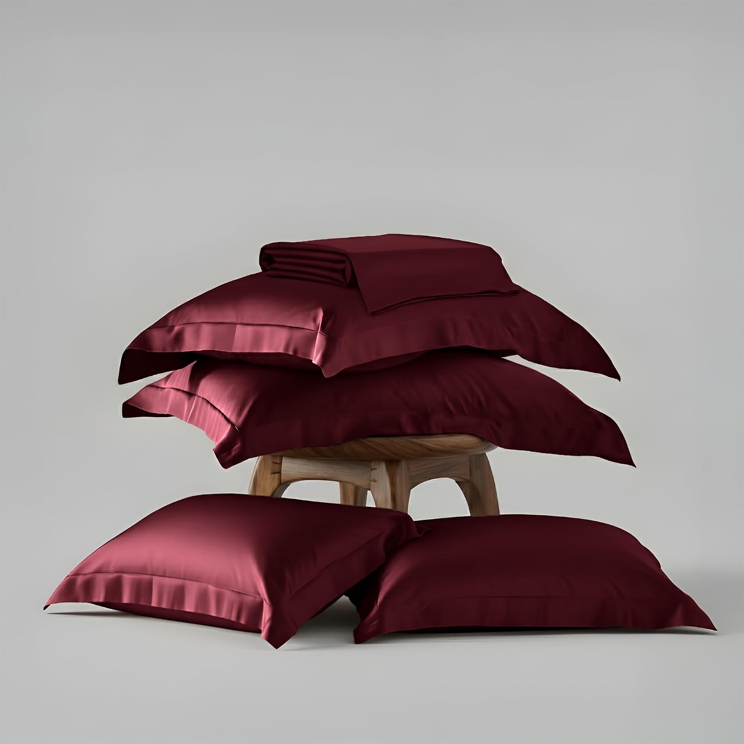 1 Flat Bedsheet King Size With 4 Pillow Cover - 108 X 108 Inches, Velvet Wine | Wedding, Bedroom, Date Night Collection | 300 Thread Count