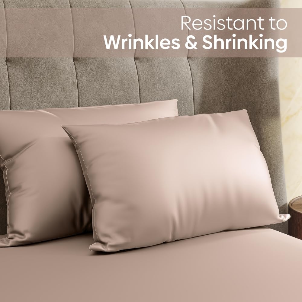 300 TC Premium Double Bedsheet Elastic Fitted For Queen Size | 60 X 78 X 10 Inches, Golden Sand With 2 Pillow Covers | Skin Friendly Fabric For Everyday Comfort