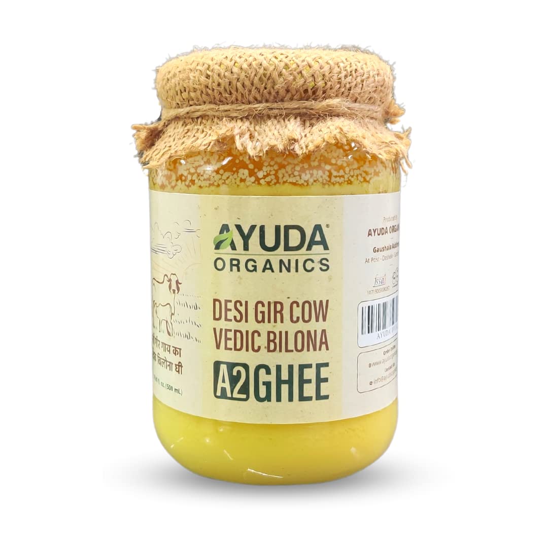 100% Natural A2 Desi Cow Ghee By Ayuda | Traditional Homemade Curd Churned Healthy Pure Desi Ghee Good For Boost Immunity | (1 Litr) 33.8 Ounce | Jar Pack