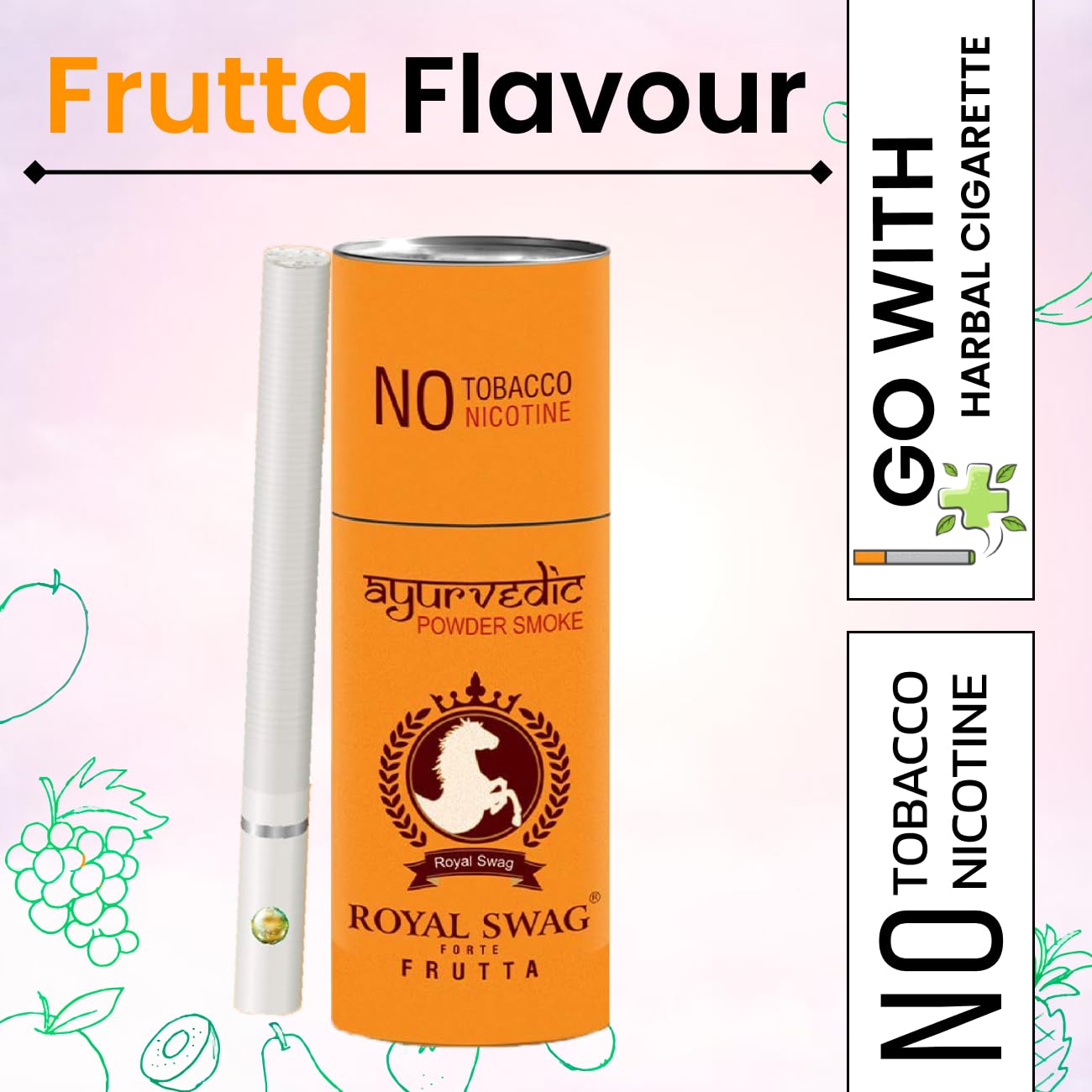 Royal Swag Ayurvedic Herbal Cigarettes, Frutta Flavour Smoke 50 Sticks 100% Nicotine Free & Tobacco Free(Non-Addictive) | Natural Herbs Clove, Tulsi, Cinnamon, Green Tea - Smoking Cassation