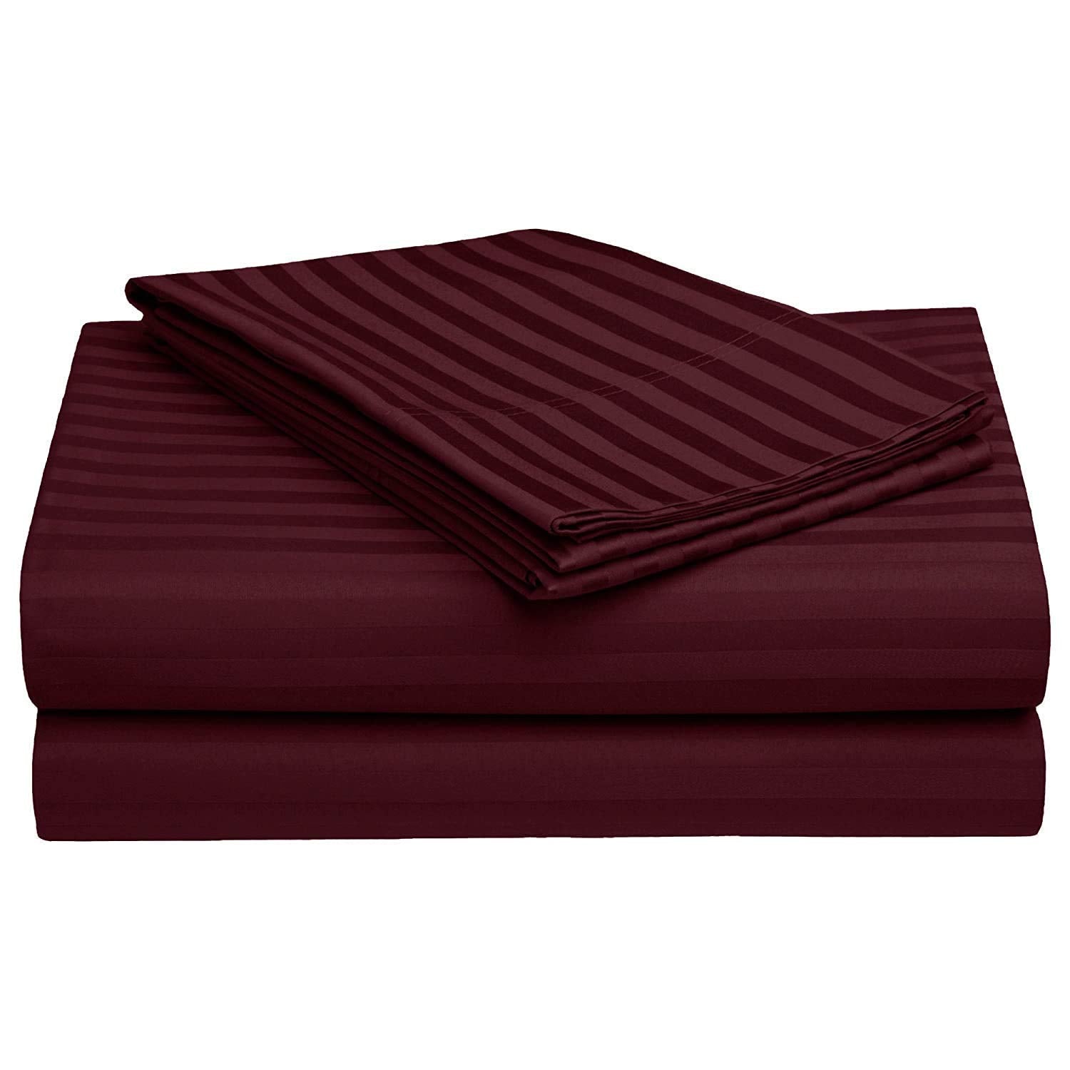Stripes Plain King Size Double Bed Bedsheet With Two Pillow Cover - 90 X 100 Inches, Wine | Light Weight & Breathable, Wrinkle Free