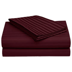 Stripes Plain King Size Double Bed Bedsheet With Two Pillow Cover - 90 X 100 Inches, Wine | Light Weight & Breathable, Wrinkle Free