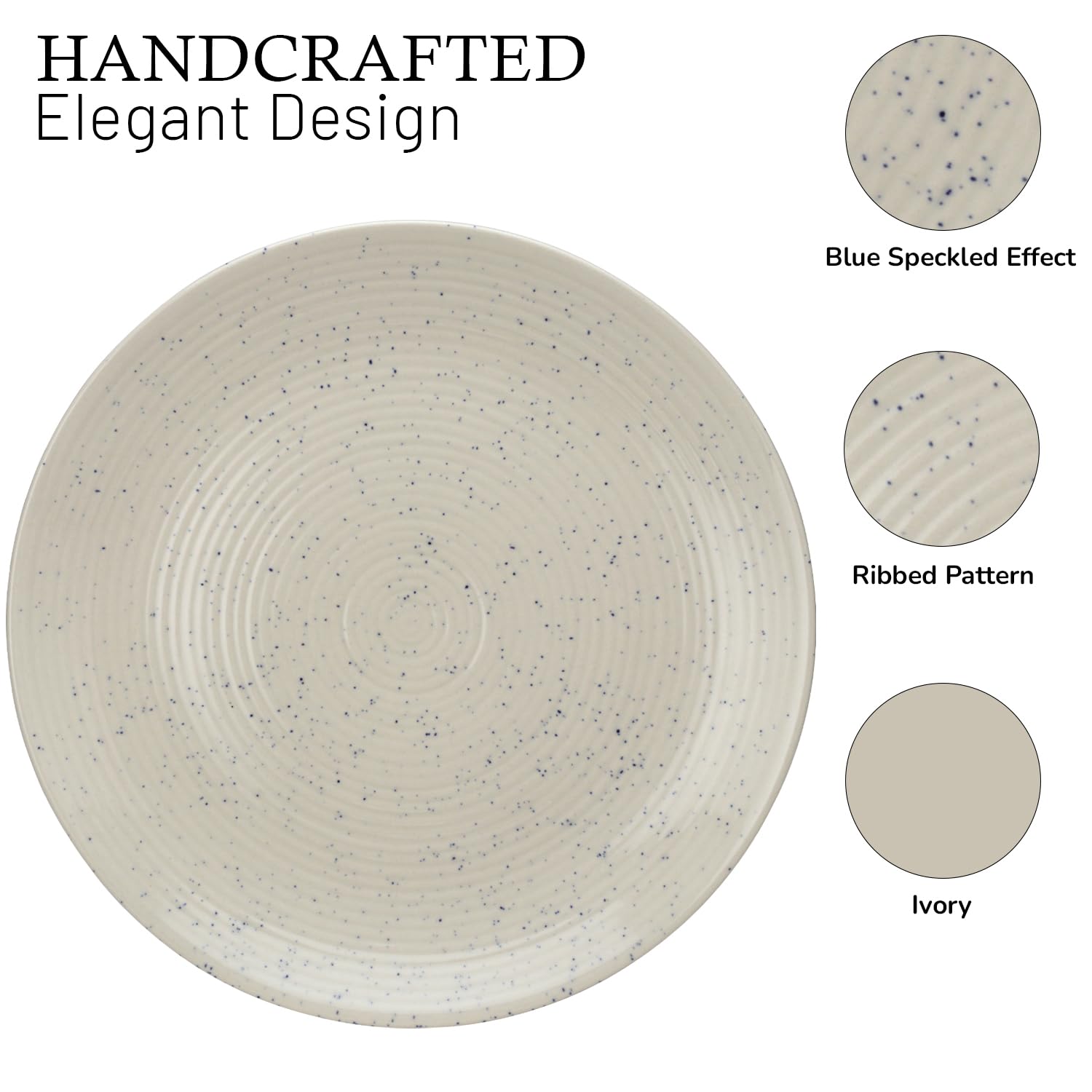 Handmade Ceramic Solid Dinner Set Of 18 - Ivory White | 6 Dinner Plates, 10.6 Inch Each+ 6 Small Plates, 7.4 Inch Each + 6 Small Dinner Bowls, 180ml Each - Microwave & Dishwasher Safe