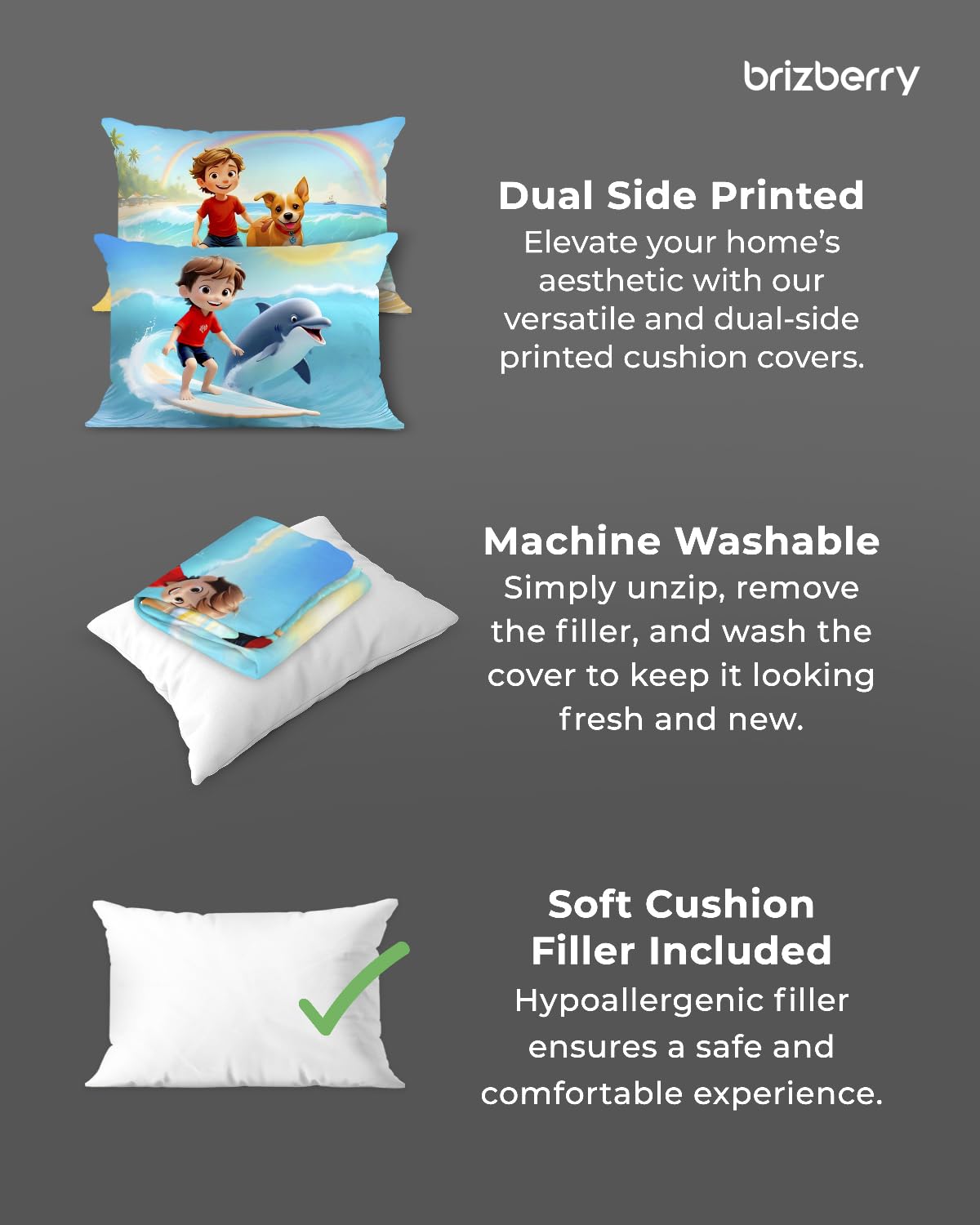 Kids Pillow Cushion With Super Soft Fabric Pillow - 12 X18 Inches | Animal & Cartoon Prints, Soft Pillow, Dual Sided Design | Multi-Purpose, Durable & Easy Care, Made In India - Design 9