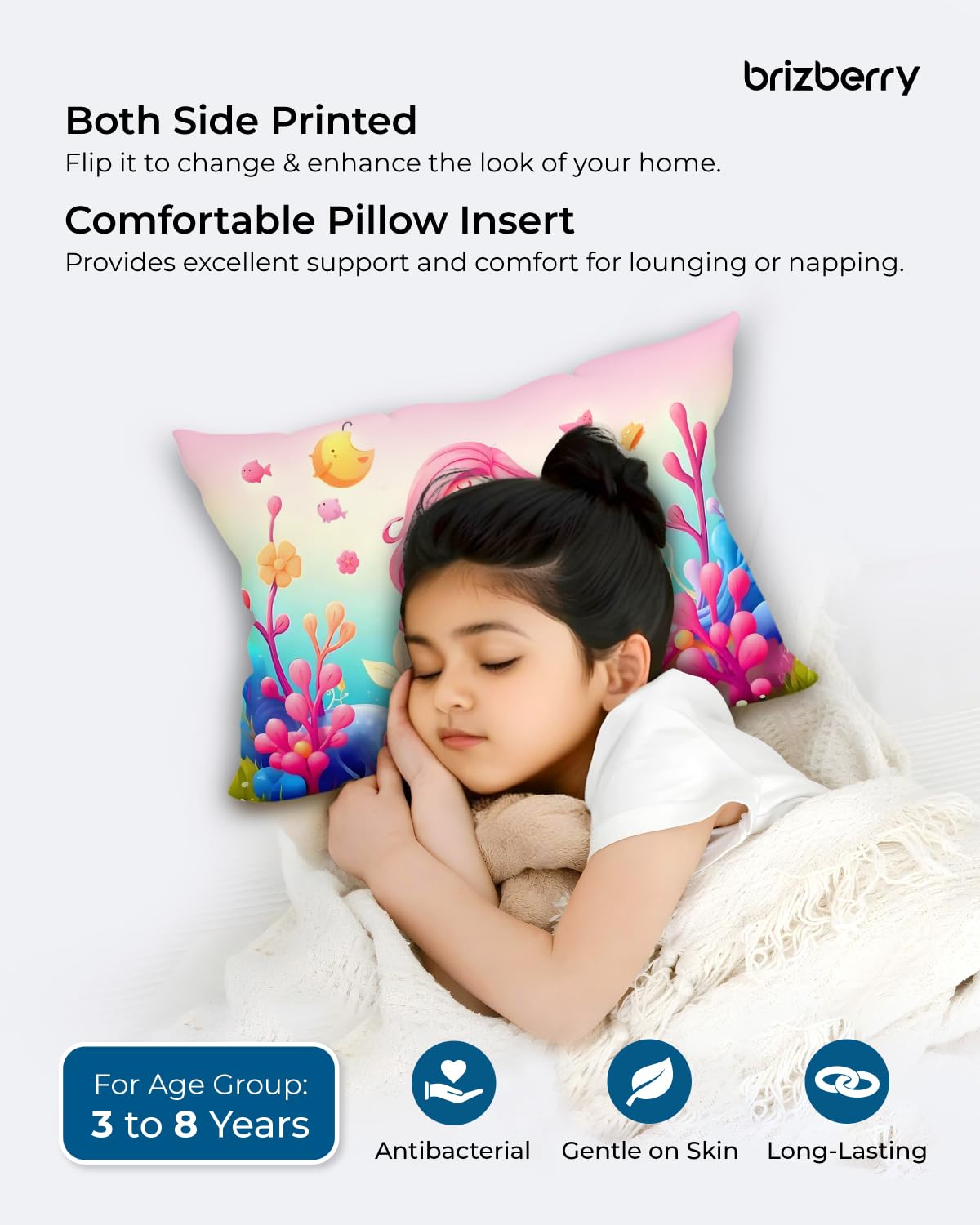 Kids Pillow Cushion With Super Soft Fabric Pillow - 12 X18 Inches | Animal & Cartoon Prints, Soft Pillow, Dual Sided Design | Multi-Purpose, Durable & Easy Care, Made In India - Design 11