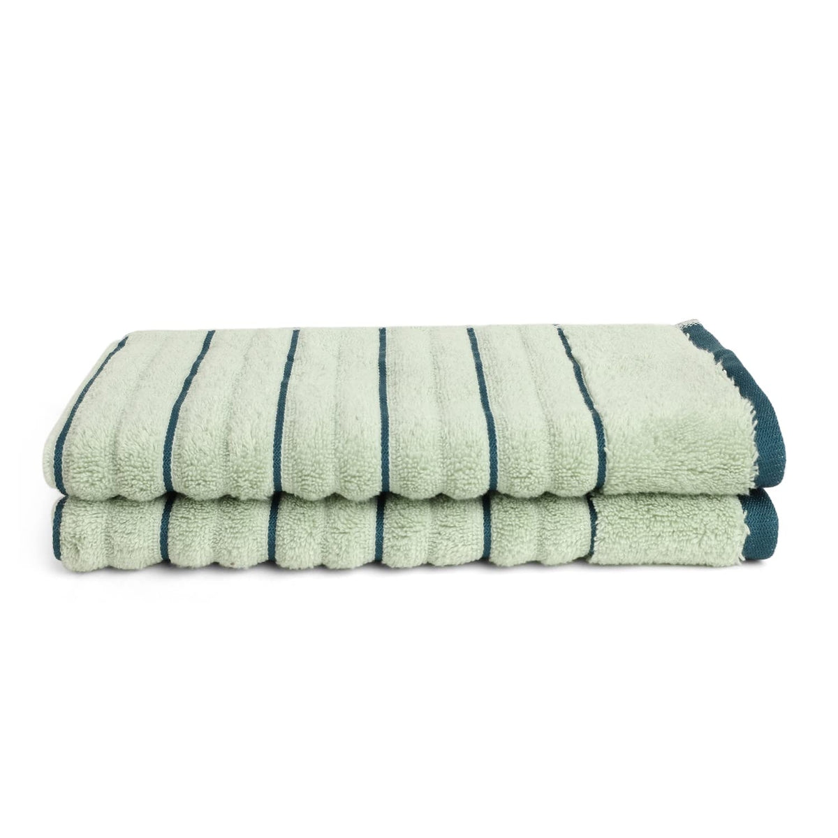 Spaces 100% Cotton Hand Towel 400 Gsm Ribbed Texture High Absorbency High Loft - Sea Green & Teal (Pack Of 2)