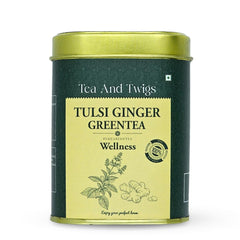 Tea And Twigs Tulsi Ginger Green Tea - 30gm, 1.05 Ounce, 15 Pyramid Teabags | 100% Pure Ingredients - Tulsi, Ginger & Green Tea | Soothing & Relaxing Tea, Low Caffeine