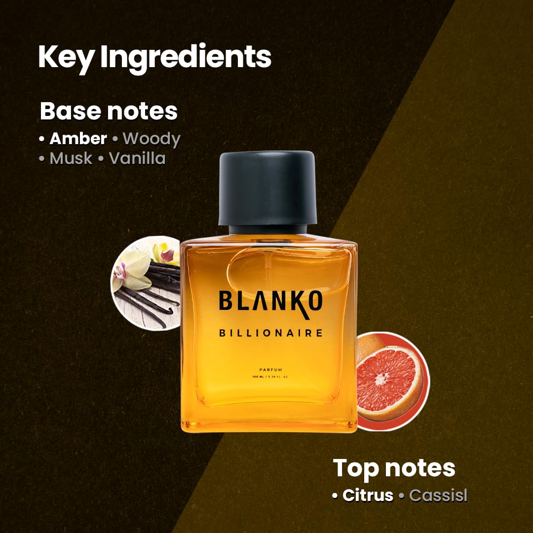 Blanko Billionaire Time Lock Technology Parfum 100ml 3.4 Fl.oz. Each Pack Of 2 | Luxury Perfume For Clubs, Concerts & Night | Longest Lasting Men's Pocket Perfume