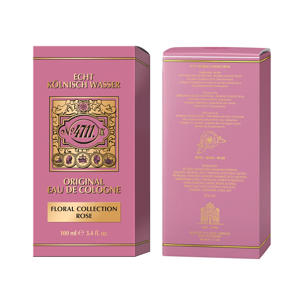 4711 Floral Collection Rose Eau De Cologne 100ml 3.4 Fl.oz. | Perfect Aniverssary Gift For Husband & Wife