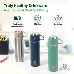 Stainless Steel Vacuum Insulated Flask With Drinking Mug - Green, 500ml | Double Walled, Hot & Cold Temperature, Leak Proof, BPA-Free