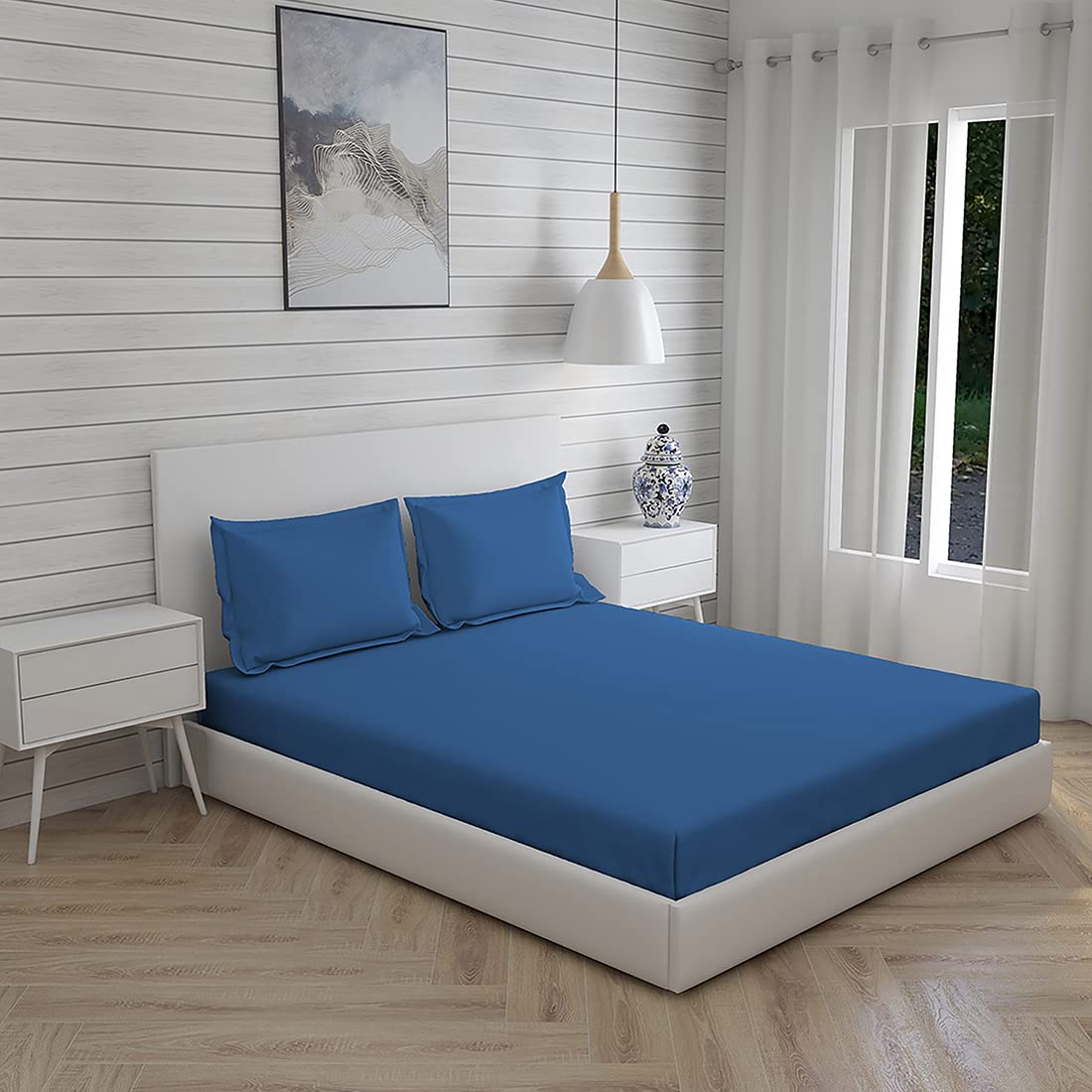Plain Bedsheet For Single Bed With 1 Pillow Cover | 59 X 87 Inches, Blue - Light Weight & Breathable, All Season Comfort Single Bedsheet
