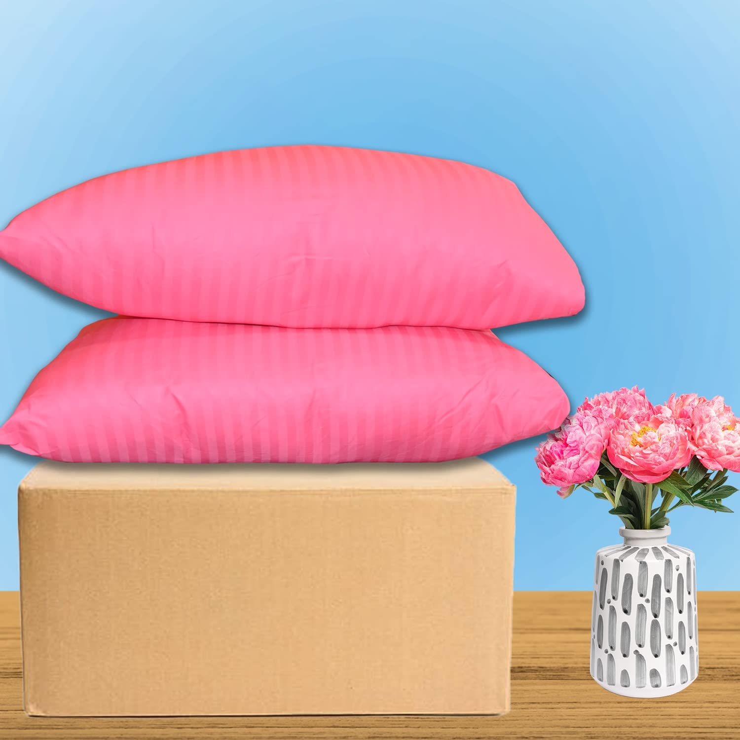Premium Hotel Quality Soft Polyester Blend Fiber Pillow, Pink - 16x24 Inch | Standard Size, Neck Support, Washable, Removable Cover | Bed Pillow, Comfortable Pillow - Set Of 2