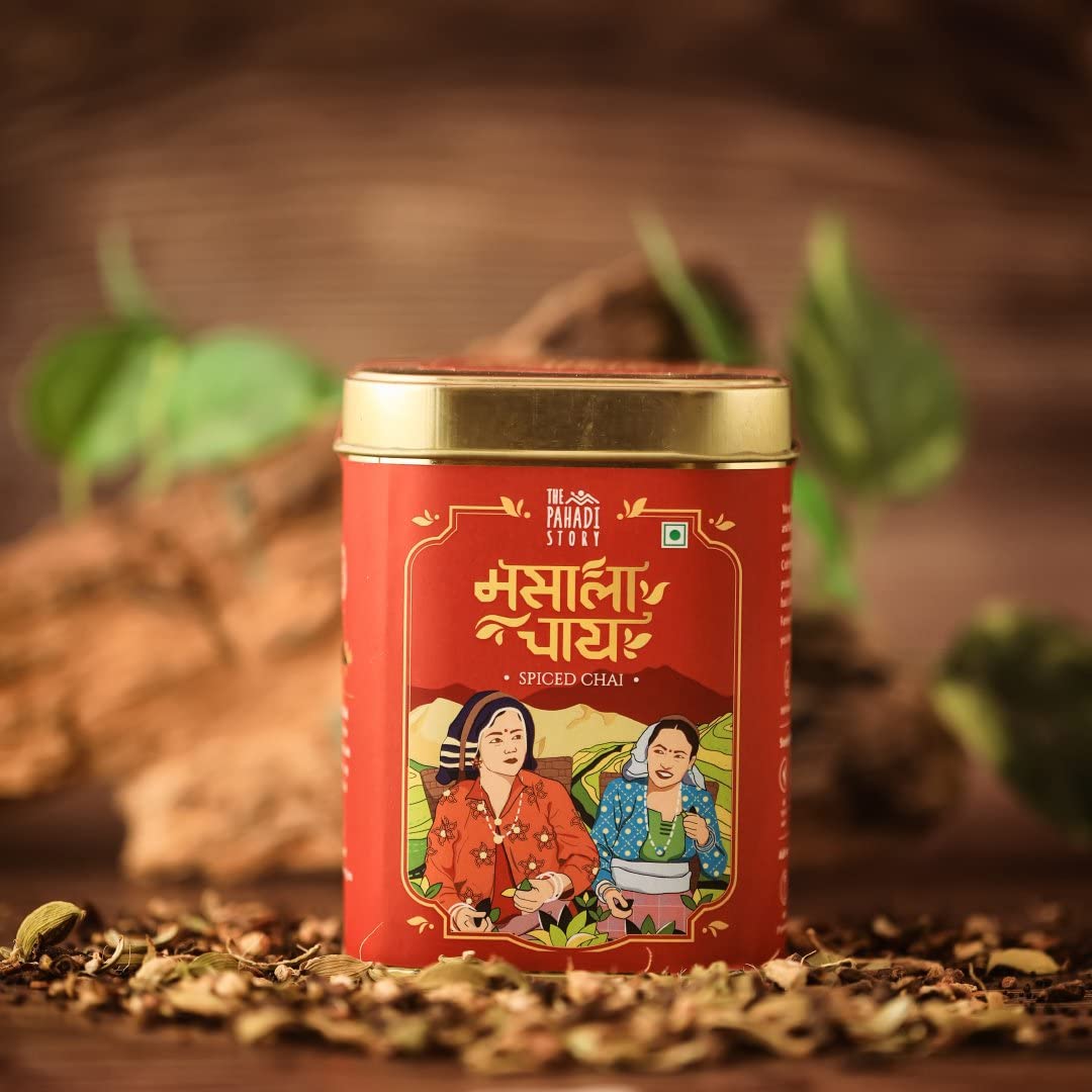 The Pahadi Story Masala Chai - 175gm, 6.1 Ounce | Made With 100% Natural Ingredients - Made With Cinnamon, Ginger, Elaichi, Clove, Black Pepper | Low Caffeine, No Artificial Flavor
