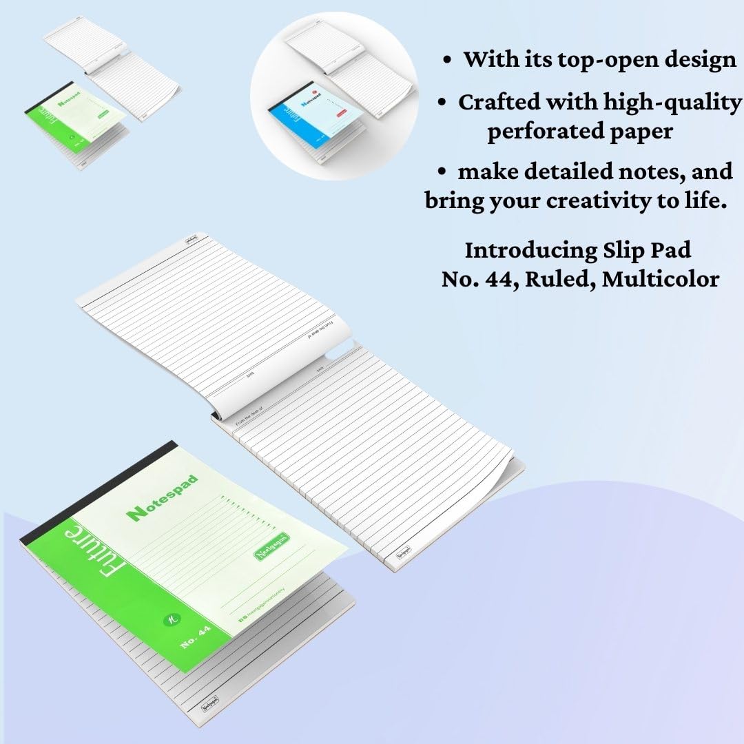 Slip Pad No.44 Ruled With 40 Sheet 80 Pages,Compact & Portable Design, Easy To Carry, Pack Of 10