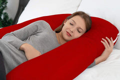 Premium Multipurpose Microfiber Pregnancy Pillow For Pregnant Women, Red | 100% Cotton, Zippered Red Cover, Lightweight, Removable Cover, Full Body Pillow, Soft Pillow - Pack Of 1