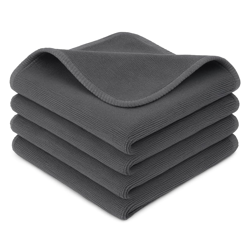 Docat Microfiber Cleaning Cloth 600 Gsm | Cleaning Towels For Kitchen Thick Lint & Streak-Free Multipurpose Cloths (Set Of 4) - Grey