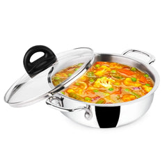 Triply Stainless Steel Deep Kadai With Glass Lid - 22.2cm, 8.7 Inch, 1.5 Liters, 1.38 Kg | Induction Friendly, Nonstick 3-Layer Body, 100% Pure & Toxin-Free, Silver