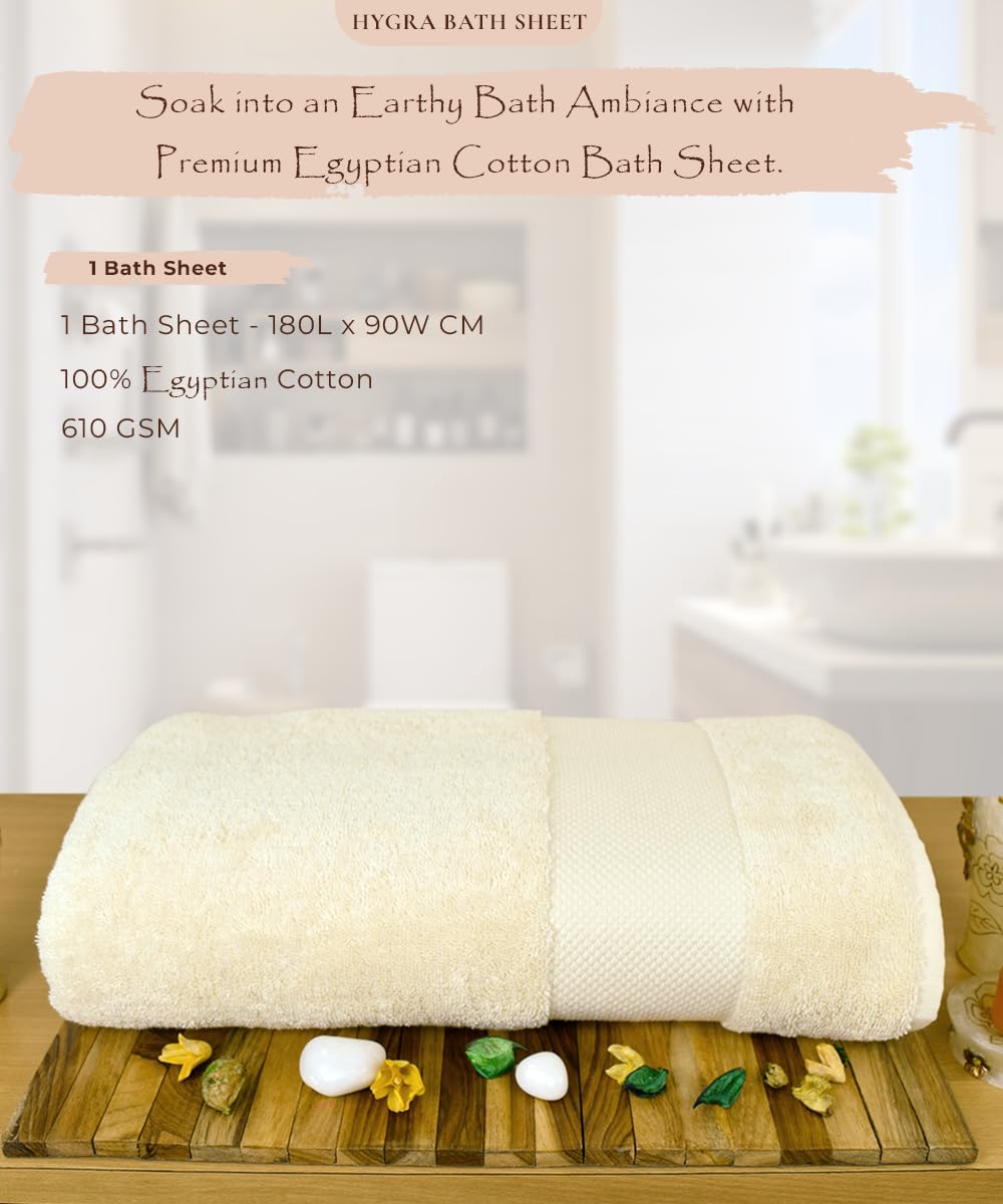 Rangoli Soft Absorbent Durable Towels Earthly Egyption Cotton Plush Oversized Bath Towel 600 Gsm (Cream)