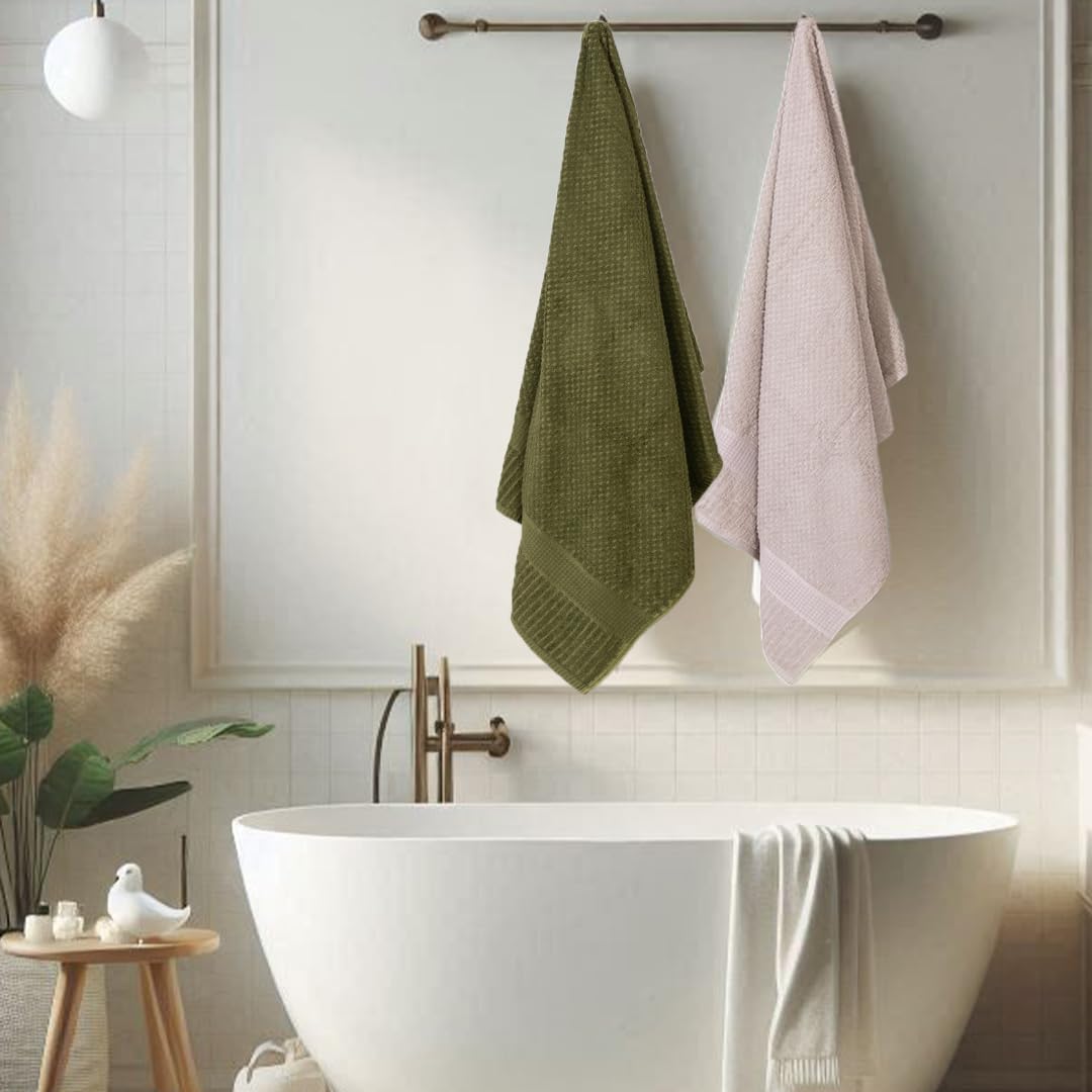 Mush Hearth & Haven Bamboo Large Size Bath Towels 900 Gsm | Bamboo Bath Towel Soft, Highly Absorbent & Quick Dry (Slate Grey & Moss Green) - Pack Of 2