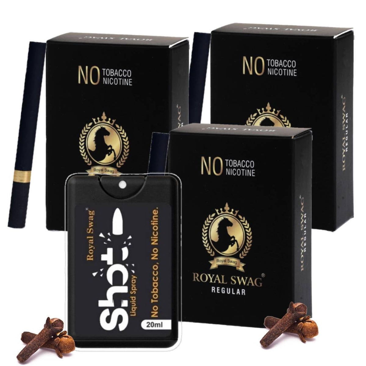 Royal Swag Ayurvedic & Herbal Smokes Cigarettes - Tobacco And Nicotine Free (Regular Flavored Pack Of 30 Smoke, Shot-1)