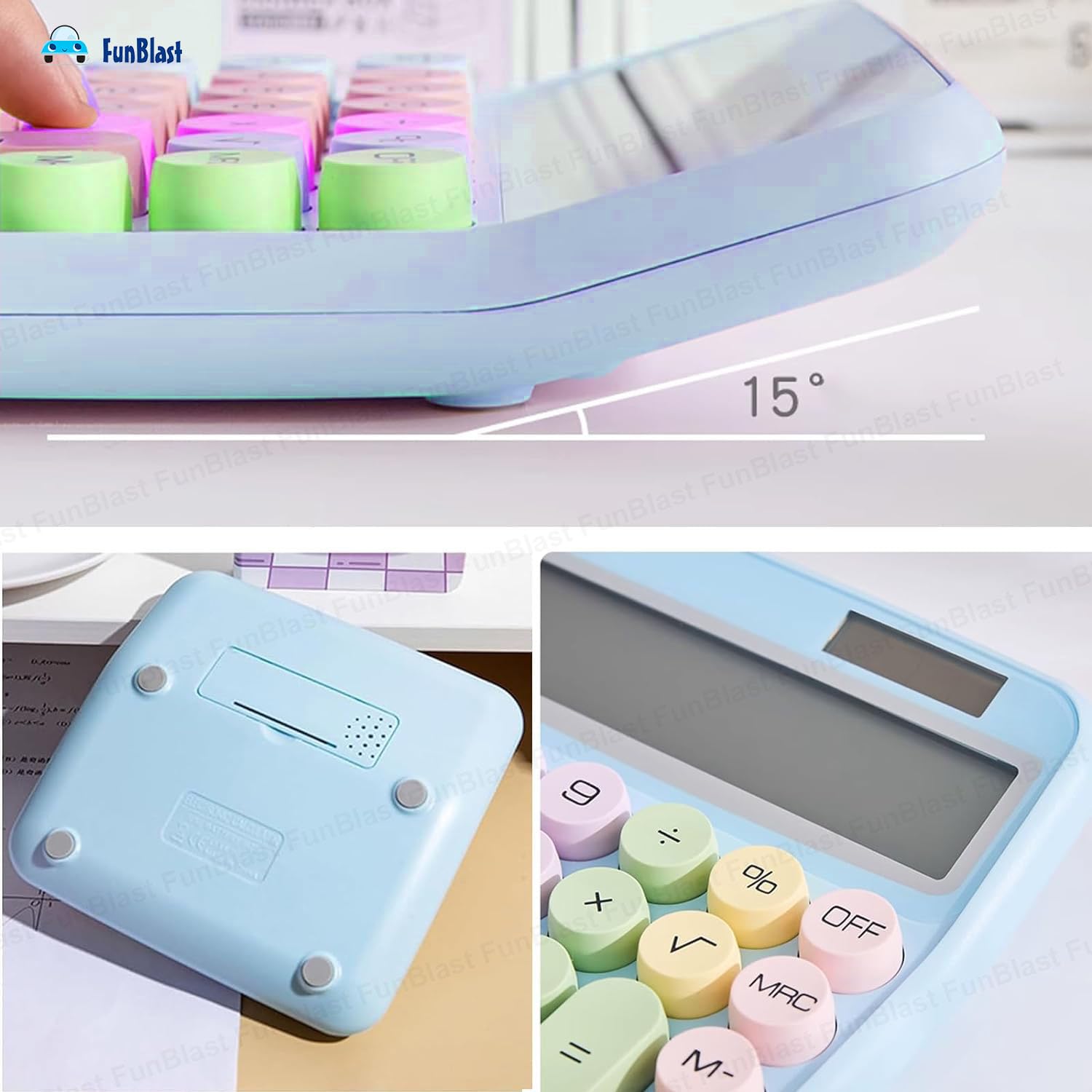 Funblast Calculator 12 Digit Extra Large 5-inch Lcd Display, Big Buttons Easy To Press Use As Office, School & Home Calculators Desktop, 15° Tilt Screen For Kids Calculator