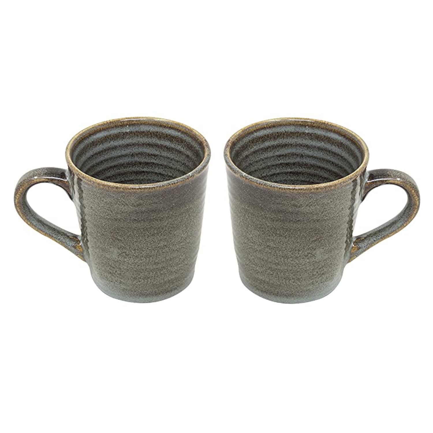 Studio Pottery Ribbed Ceramic Coffee Mugs Set Of 2 - Brown, 300ml Each | Milk Mugs - Chai Cups - Tea Cups & Mugs