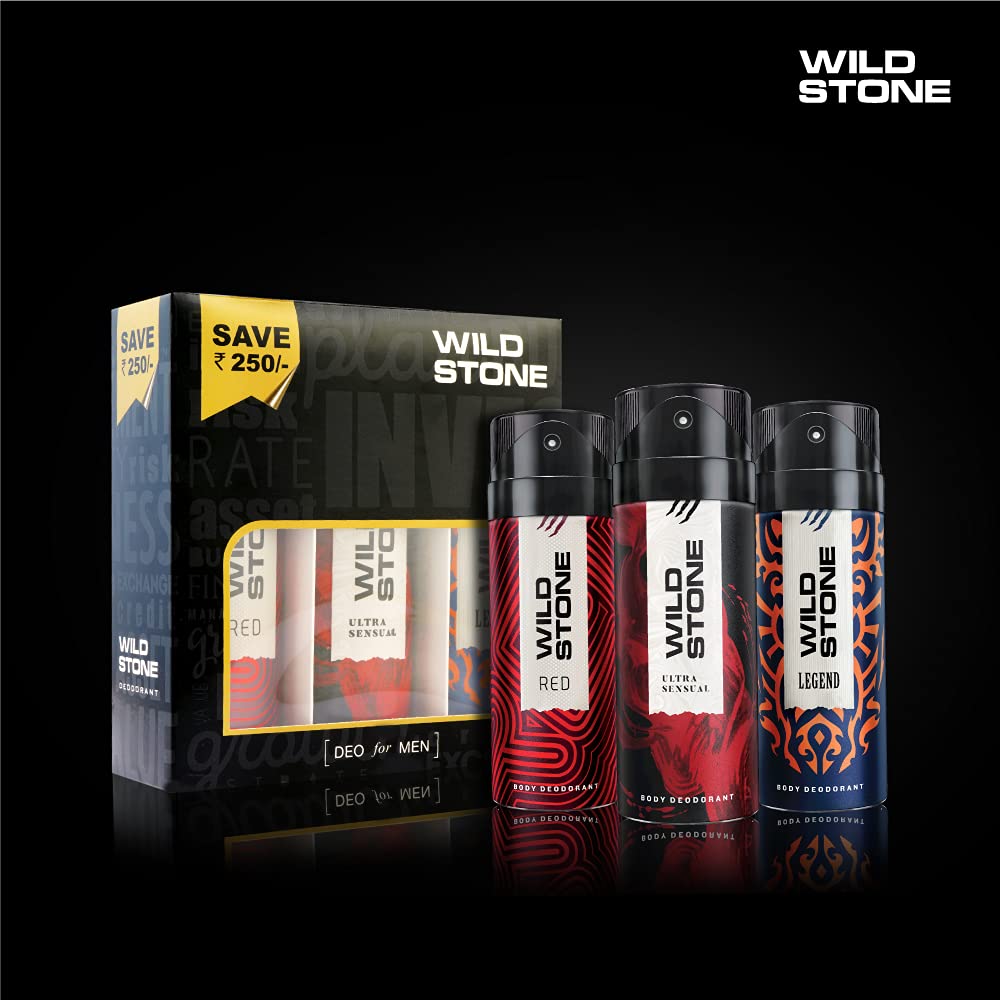 Wild Stone Ultra Sensual Red & Legend Deodorants Body Spray 600ml 20.2 Fl.oz. | Perfect Gift Set For Men | Pack Of 3