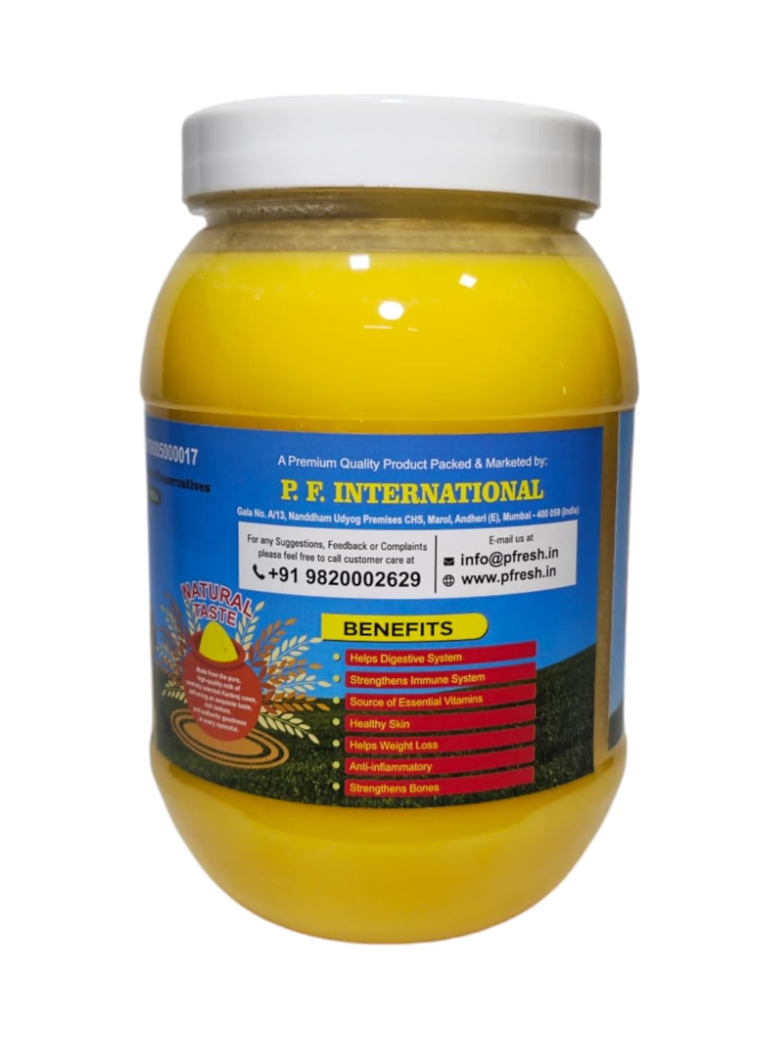 Organic Pure Cow Desi Ghee (Kankrej) Ghee By Pracheen Fresh | Natural & Healthy Protein Fiber Desi Cow Ghee Perfect For Parathe | (1 Litre) 33.8 Ounce | Jar Pack