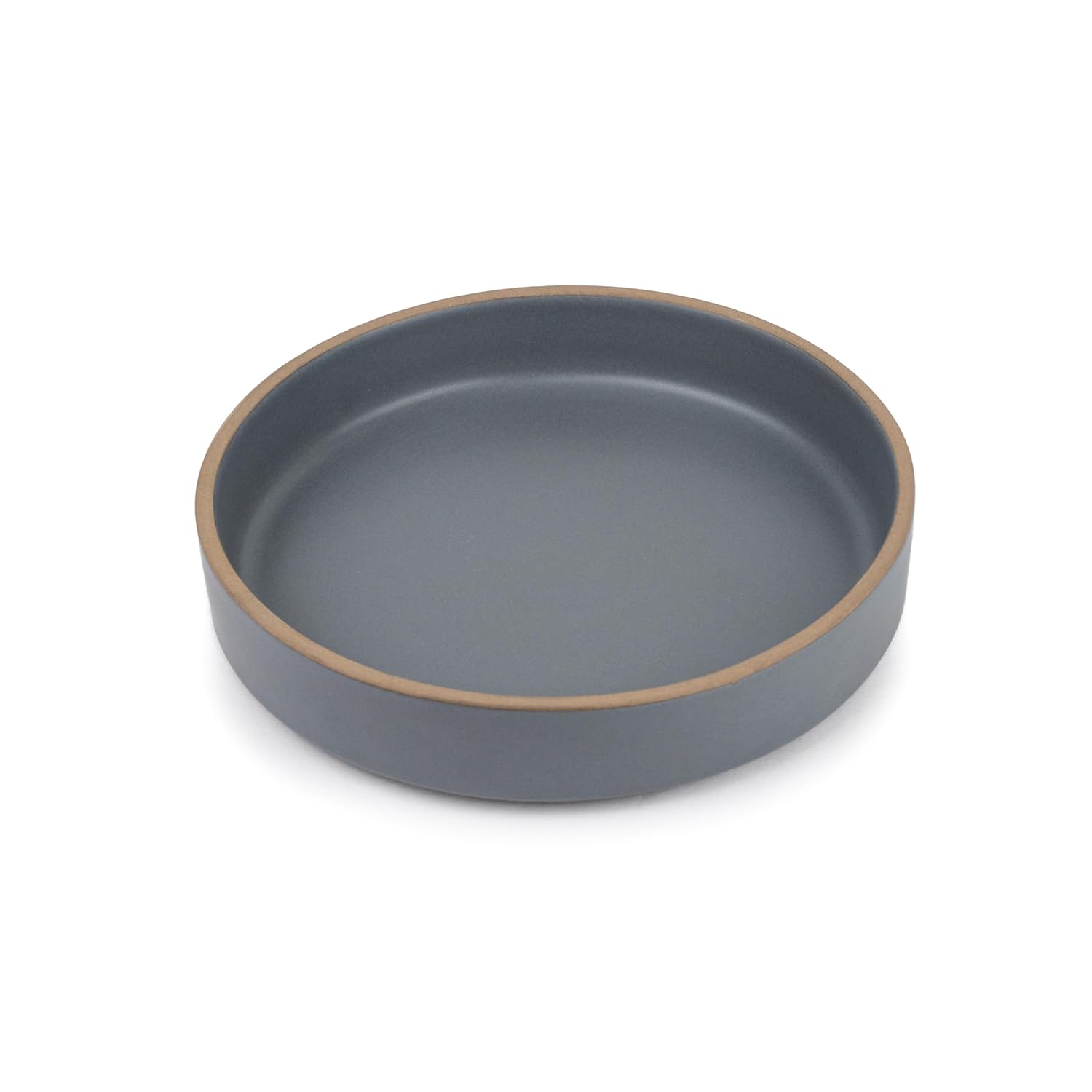 Stackable Ceramic Pasta Bowl Set Of 2 Pieces - 22cm, Grey With Brown Rim | Ceramic Pasta Plate With Matte Finish | Deep Plate - Ceramic Bowl | Pasta Serving Plate