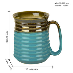 Hand Glazed Jumbo Ceramic Beer Mugs Set Of 2 - Sky Blue & Brown, 700ml Each | Milk Mugs