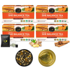 Teacurry Plant Based She Balance Tea - Pack Of 4 X 30 Pyramid Tea Bags | Spearmint Ginger Tea, Relieves In PCOS Symptoms - Infused With Nettle, Lemon, Cinnamon | Gluten Free, Caffeine Free