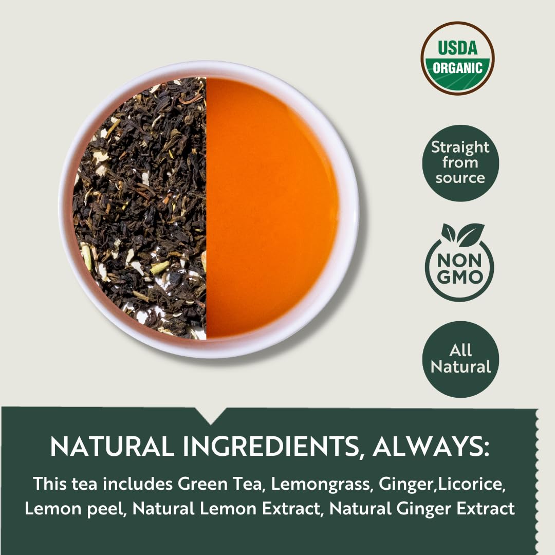 Luxmi Estates Citrus Sky + Midnight Bloom Green Tea Pack Of 2 - 50gm, 1.7 Ounce, 25 Tea Bags In Each | USDA Certified Organic Green Tea - Made With Lemongrass Ginger, Rose, Jasmine Green Tea