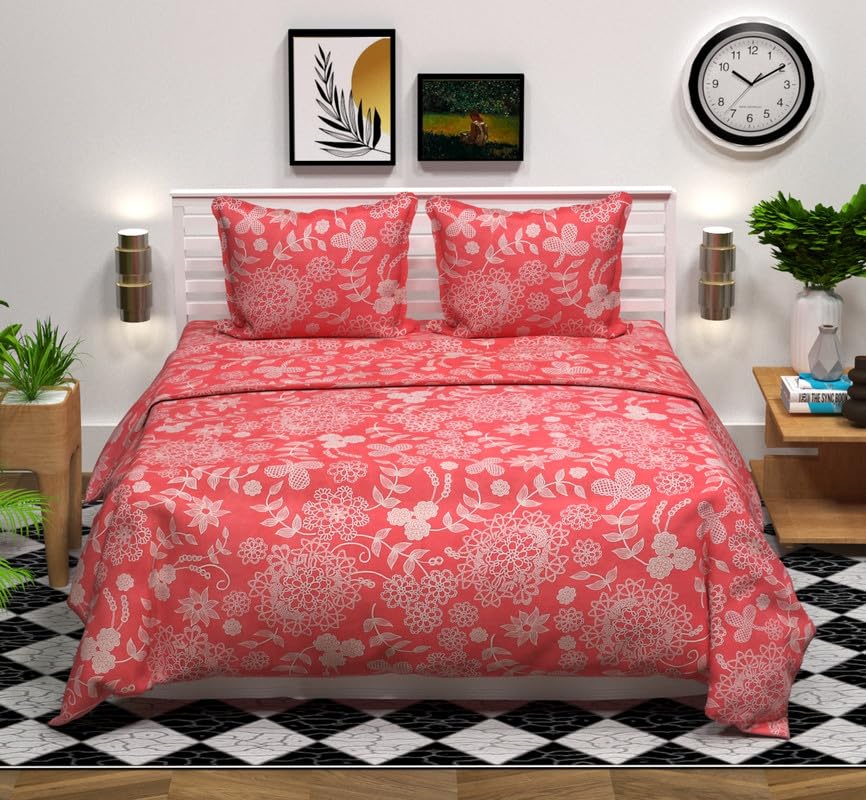 Microfiber Double Bedsheet With 2 Matching Pillow Covers | 90 X 90 Inches, Red & White - Lightweight & Breathable Double Bed Perfect For Daily Use, Gifting, Or Guest Bedrooms