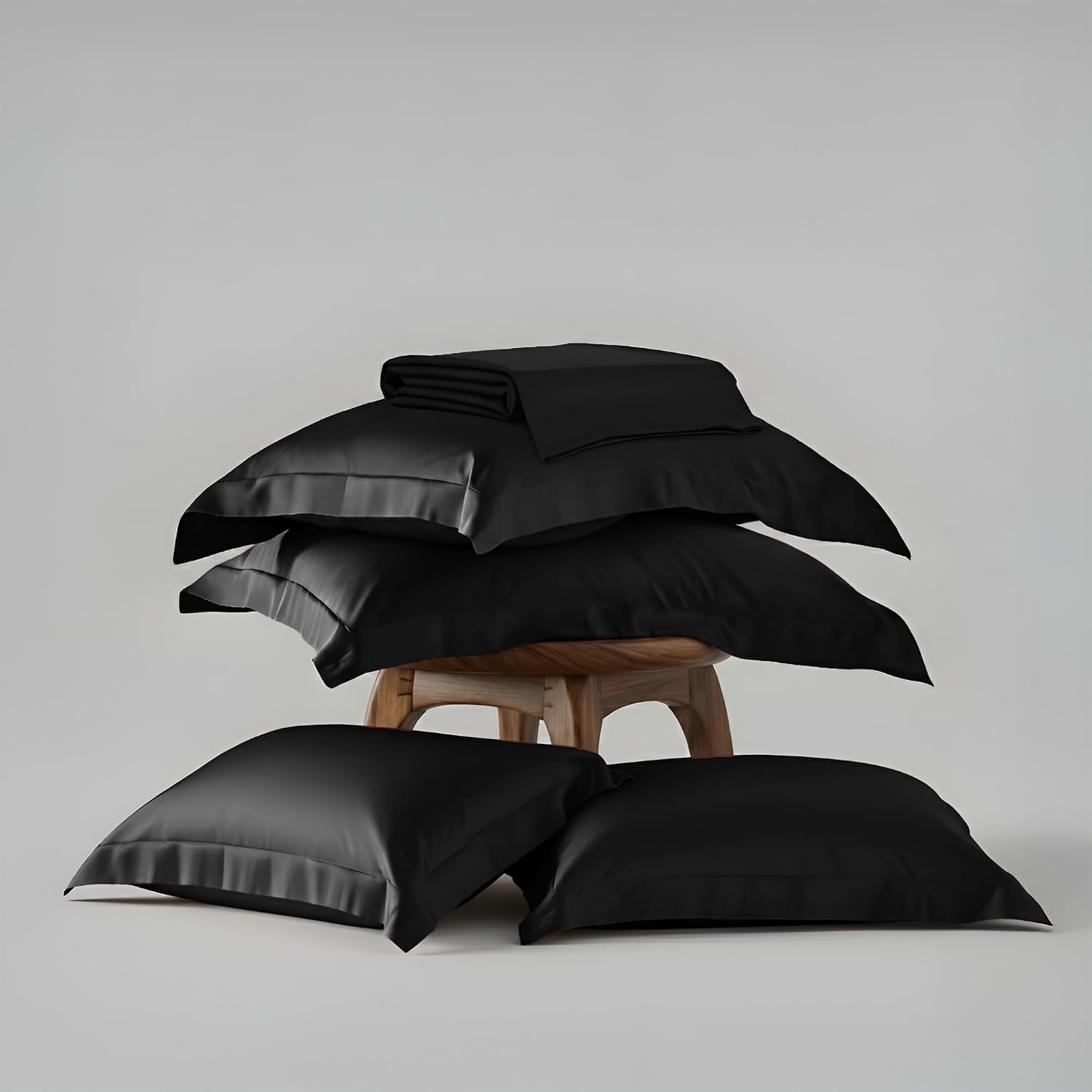 1 Flat Bedsheet King Size With 4 Pillow Cover - 108 X 108 Inches, Black | Wedding, Bedroom, Date Night Collection | 300 Thread Count