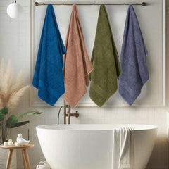 Mush Hearth & Haven Bamboo Large Size Bath Towels 1800 Gsm | Bamboo Bath Towel Soft, Highly Absorbent & Quick Dry (Desert Sand, Teal, Slate Grey & Olive) - Pack Of 4