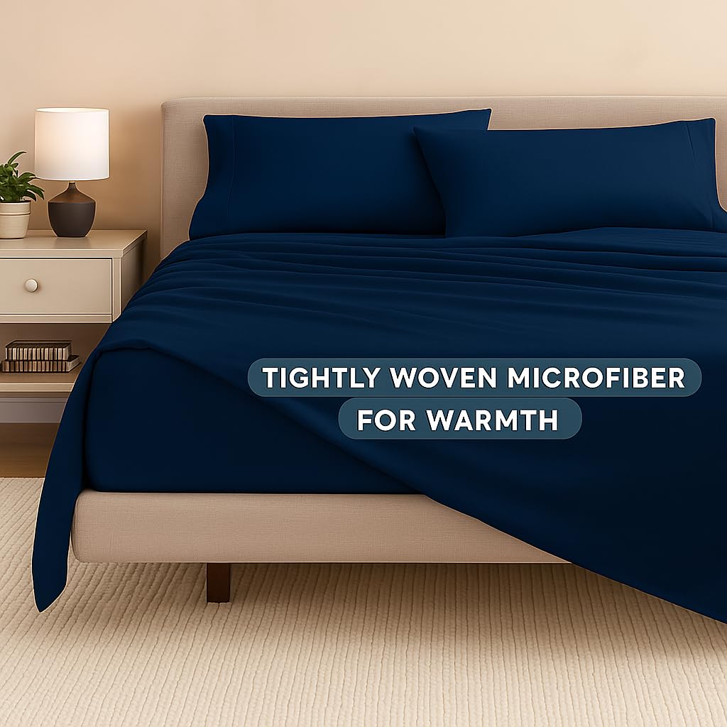 Microfiber Double Bedsheets With 2 Pillow Cover - 90 X 100 Inches, Navy Blue | Good Or Home, Hotel, Villa, Resort & Guest House | Wrinkle Free Luxury