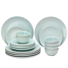 Handcrafted Ceramic Stoneware Dinner Set Of 18 Pcs - Mint Green | 6 Dinner Plates, 10.6 Inch Each + 6 Small Plates, 7.4 Inch Each + 6 Small Dinner Bowl, 180ml Each - Microwave & Dishwasher Safe